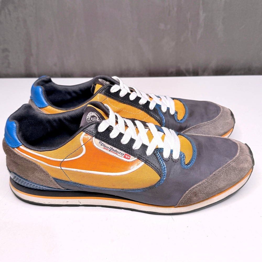 Diesel Industry Sneakers Men 10.5 Grey Orange Blue Pass On Retro Running Shoes